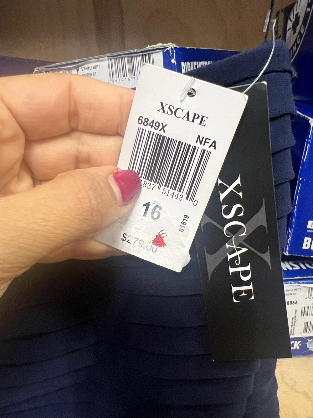 Xscape One-Shoulder Navy Bodice with Vibrant Floral Maxi Skirt - Picture 5 of 5